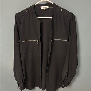 Calvin Klein Black Zip Pocket Blouse
